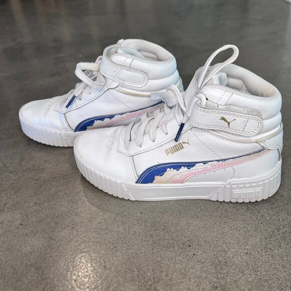 PUMA Carina 2.0 Mid High top white sneakers Youth Girls size 4 shoes - Picture 4 of 9